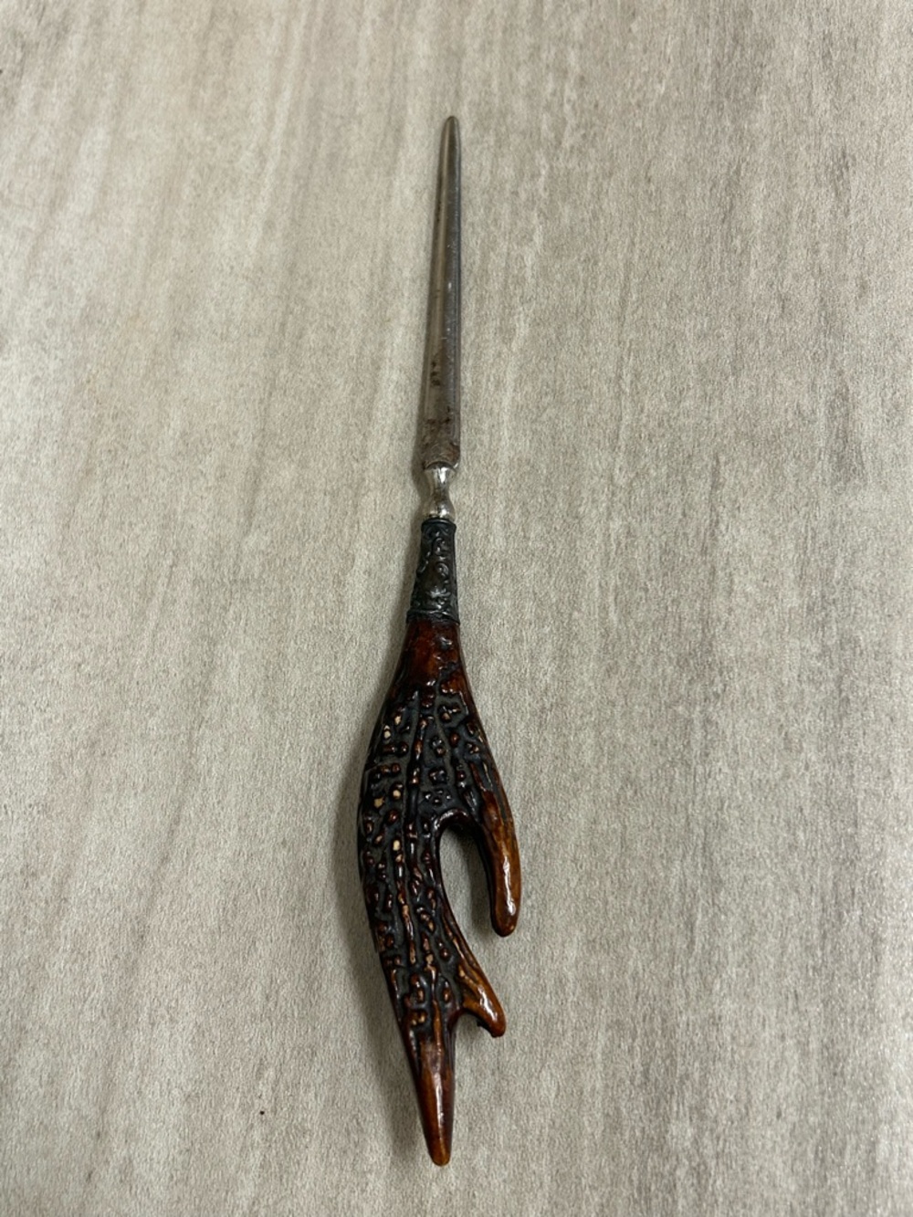 Antique-Style Carved Wood Hand Letter Opener - Brown